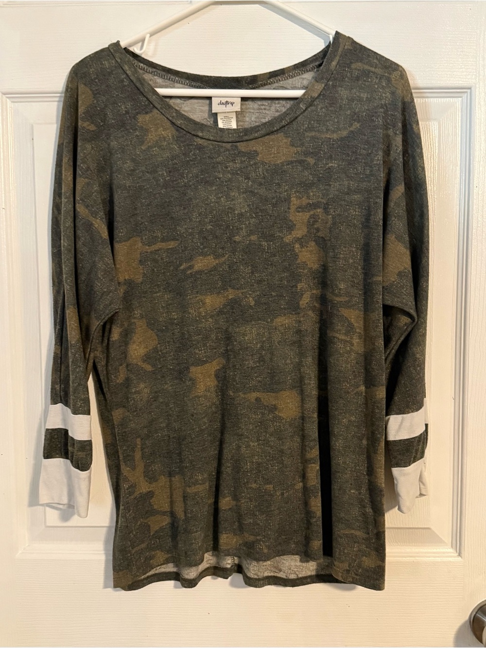 Daytrip Brand Camo Long Sleeve Tee with White Sleeve Stripes